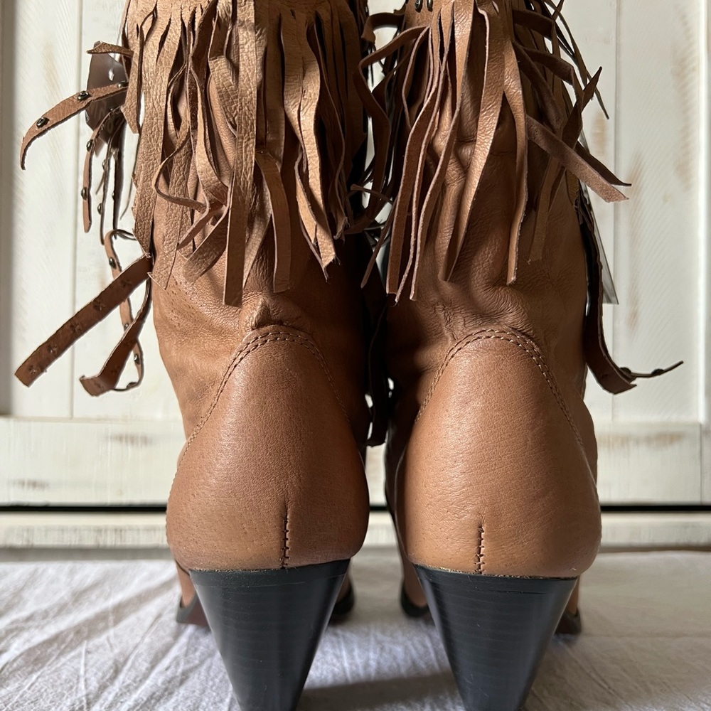 SALE🔥 Fringe Studded Leather Cowgirl Boots - Picture 8 of 15